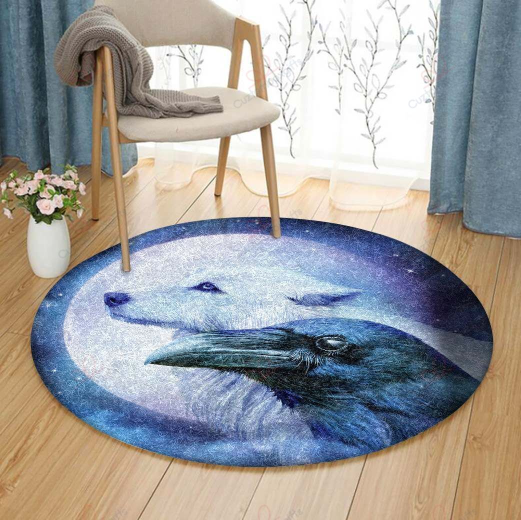 Raven Wolf Moon Round Carpet Floor Rug Living Room Bedroom Decor Round Area Rug Carpet Raven Wolf Moon Round Carpet Floor Rug Living Room Bedroom Decor Round Area Rug Carpet
