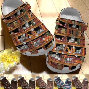 Reading Personalize Clog Custom Crocs Fashionstyle Comfortable For Women Men Kid Print 3D Whitesole Bookshelf