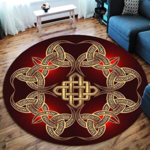Red And Gold Viking Symbol Round Carpet Floor Rug Living Room Bedroom Decor Round Area Rug Carpet