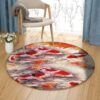 Red And White Koi Round Carpet Floor Rug Living Room Bedroom Decor Round Area Rug Carpet