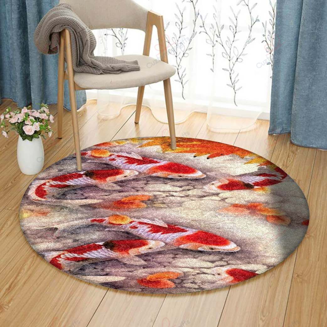 Red And White Koi Round Carpet Floor Rug Living Room Bedroom Decor Round Area Rug Carpet Red And White Koi Round Carpet Floor Rug Living Room Bedroom Decor Round Area Rug Carpet