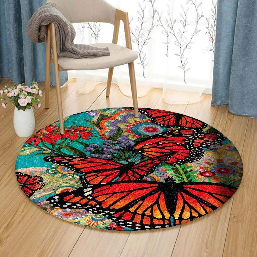 Red Butterflies Round Carpet Floor Rug Living Room Bedroom Decor Round Area Rug Carpet Red Butterflies Round Carpet Floor Rug Living Room Bedroom Decor Round Area Rug Carpet