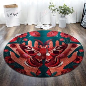 Red Butterfly Round Carpet Floor Rug Living Room Bedroom Decor Round Area Rug Carpet