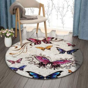 Red Butterfly Round Carpet Floor Rug Living Room Bedroom Decor Round Area Rug Carpet