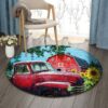 Red Chevrolet Sunflower Farm Round Carpet Floor Rug Living Room Bedroom Decor Round Area Rug Carpet