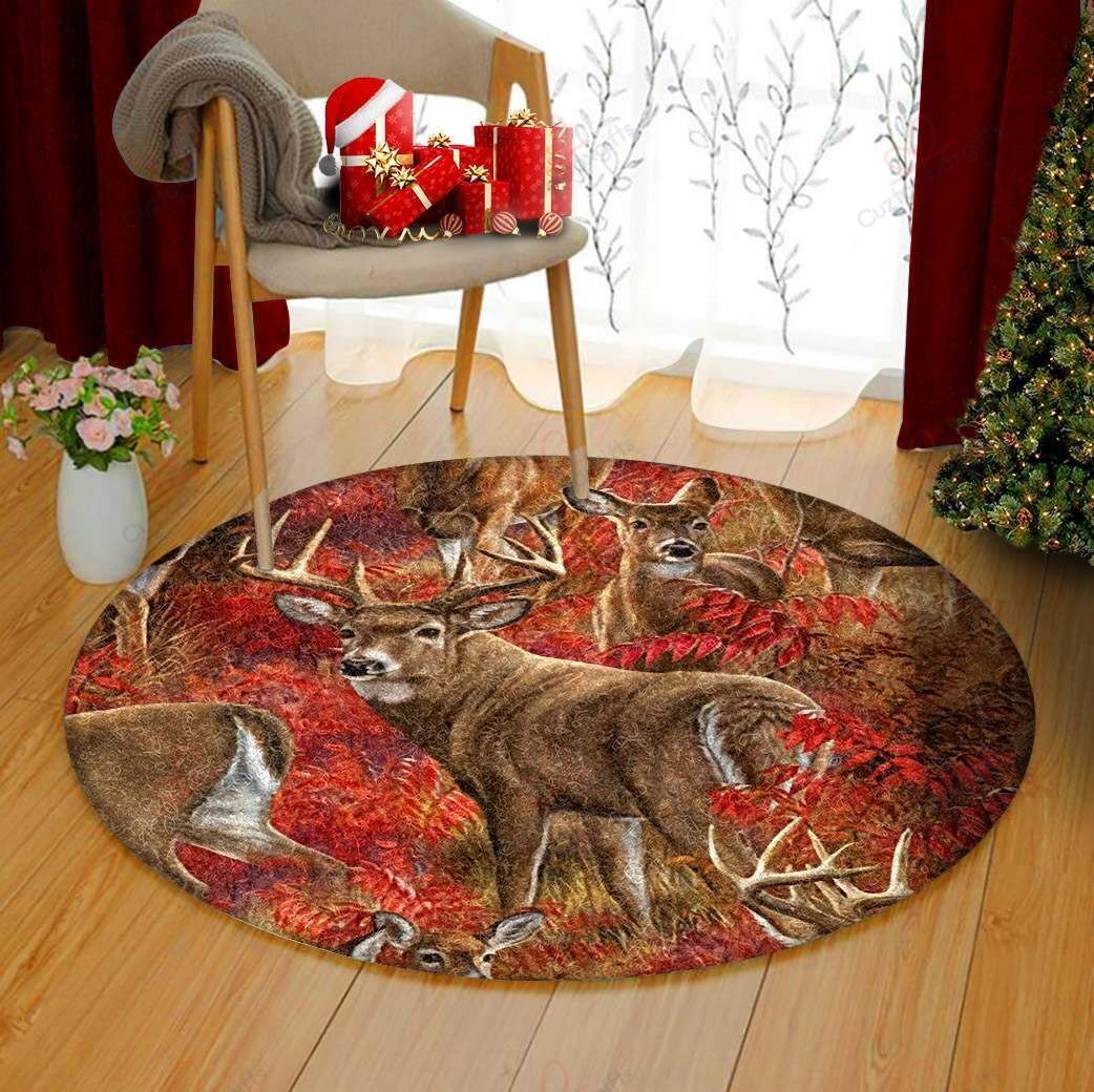 Red Deer Round Carpet Floor Rug Living Room Bedroom Decor Round Area Rug Carpet Red Deer Round Carpet Floor Rug Living Room Bedroom Decor Round Area Rug Carpet