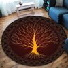 Red Druidic Yggdrasil Tree Round Carpet Floor Rug Living Room Bedroom Decor Round Area Rug Carpet