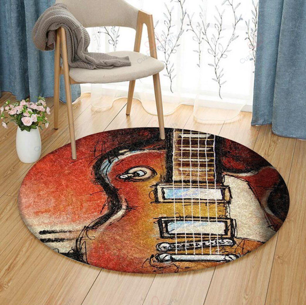 Red Guitar Round Carpet Floor Rug Living Room Bedroom Decor Round Area Rug Carpet Red Guitar Round Carpet Floor Rug Living Room Bedroom Decor Round Area Rug Carpet
