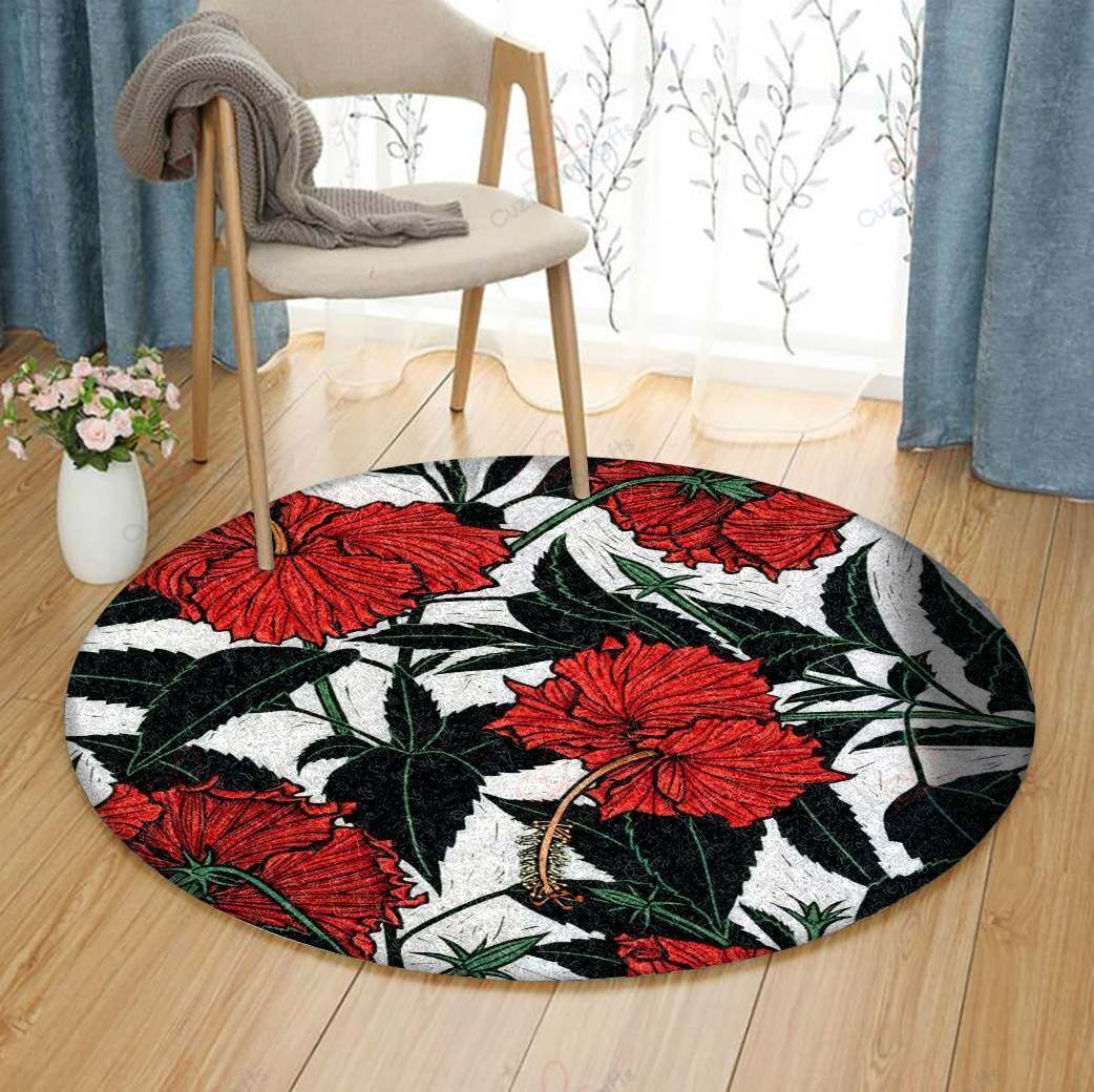 Red Hibiscus Round Carpet Floor Rug Living Room Bedroom Decor Round Area Rug Carpet Red Hibiscus Round Carpet Floor Rug Living Room Bedroom Decor Round Area Rug Carpet