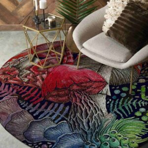 Red Mushroom Round Carpet Floor Rug Living Room Bedroom Decor Round Area Rug Carpet