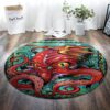 Red Octopus 1 Round Carpet Floor Rug Living Room Bedroom Decor Round Area Rug Carpet