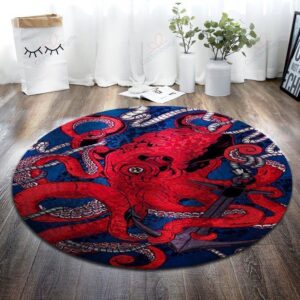 Red Octopus Round Carpet Floor Rug Living Room Bedroom Decor Round Area Rug Carpet