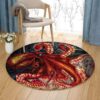 Red Octopus Round Carpet Floor Rug Living Room Bedroom Decor Round Area Rug Carpet