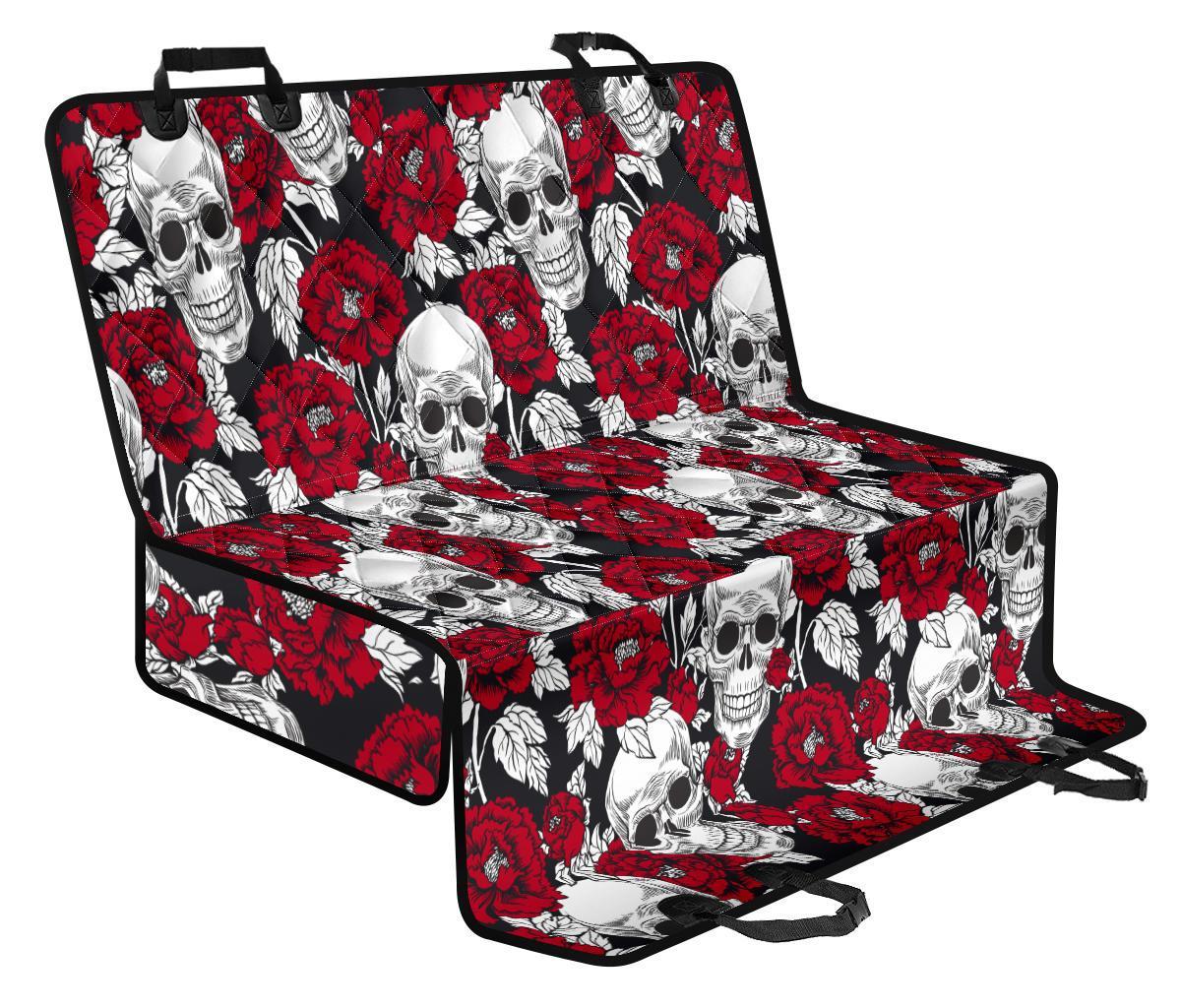Red Peony Skull Pattern Print Pet Car Back Seat Cover - dff754031d24 Red Peony Skull Pattern Print Pet Car Back Seat Cover - dff754031d24