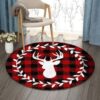 Red Plaid Deer Round Carpet Floor Rug Living Room Bedroom Decor Round Area Rug Carpet