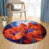 Red Poppies On Blue Round Carpet Floor Rug Living Room Bedroom Decor Round Area Rug Carpet
