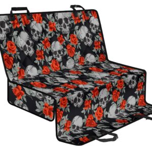 Red Rose Grey Skull Pattern Print Pet Car Back Seat Cover - 3d37a81a1148