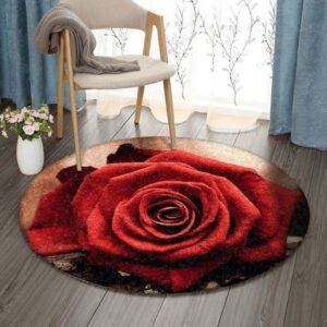 Red Rose Round Carpet Floor Rug Living Room Bedroom Decor Round Area Rug Carpet