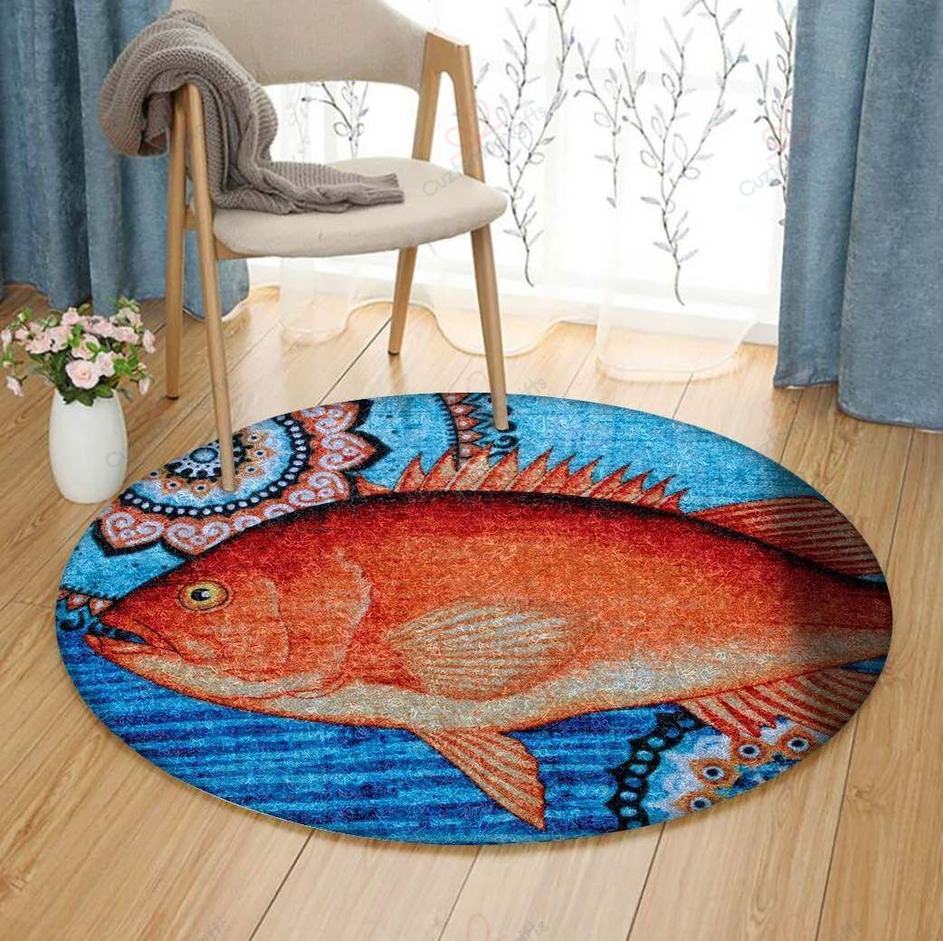 Red Snapper Round Carpet Floor Rug Living Room Bedroom Decor Round Area Rug Carpet Red Snapper Round Carpet Floor Rug Living Room Bedroom Decor Round Area Rug Carpet