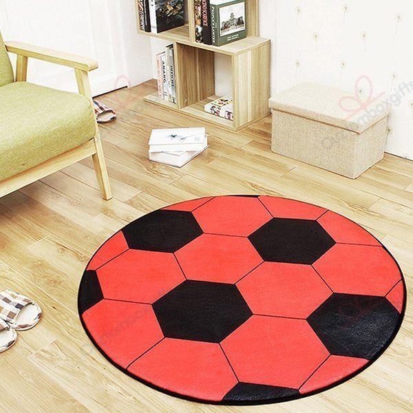 Red Soccer Round Carpet Floor Rug Living Room Bedroom Decor Round Area Rug Carpet Red Soccer Round Carpet Floor Rug Living Room Bedroom Decor Round Area Rug Carpet