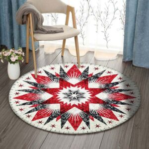 Red Star Round Carpet Floor Rug Living Room Bedroom Decor Round Area Rug Carpet