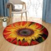 Red Sun Flower Round Carpet Floor Rug Living Room Bedroom Decor Round Area Rug Carpet