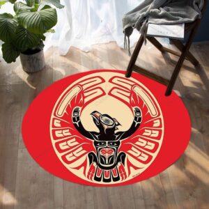 Red Thunderbird Native American Round Carpet Floor Rug Living Room Bedroom Decor Round Area Rug Carpet