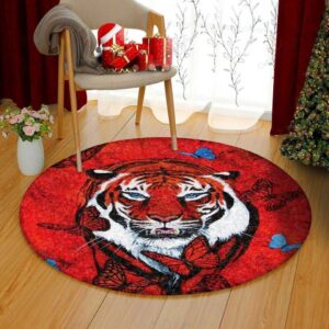 Red Tiger Round Carpet Floor Rug Living Room Bedroom Decor Round Area Rug Carpet