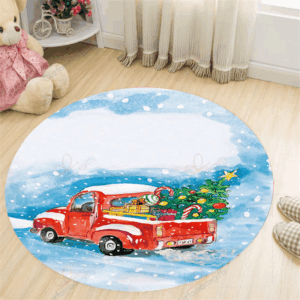 Red Truck Round Carpet Floor Rug Living Room Bedroom Decor Round Area Rug Carpet