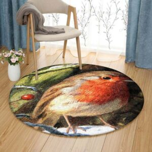 Redbreast Bird Round Carpet Floor Rug Living Room Bedroom Decor Round Area Rug Carpet