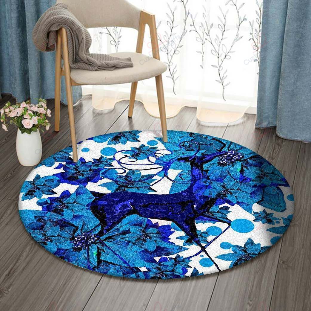Reindeer Blue Round Carpet Floor Rug Living Room Bedroom Decor Round Area Rug Carpet Reindeer Blue Round Carpet Floor Rug Living Room Bedroom Decor Round Area Rug Carpet