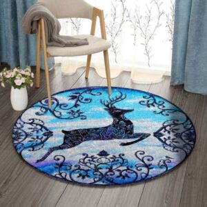 Reindeer Round Carpet Floor Rug Living Room Bedroom Decor Round Area Rug Carpet