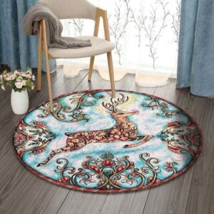 Reindeer Round Carpet Floor Rug Living Room Bedroom Decor Round Area Rug Carpet