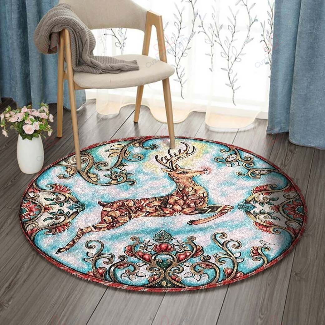 Reindeer Round Carpet Floor Rug Living Room Bedroom Decor Round Area Rug Carpet Reindeer Round Carpet Floor Rug Living Room Bedroom Decor Round Area Rug Carpet