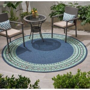 Remington Border Round Carpet Floor Rug Living Room Bedroom Decor Round Area Rug Carpet
