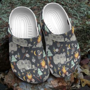 Retro Camping Crocs Clog Shoes – Simple Camp In Wood Clog Crocbland Clog Birthday Gift For Man Woman