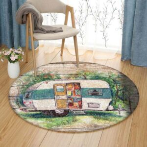 Retro Camping Trailer Round Carpet Floor Rug Living Room Bedroom Decor Round Area Rug Carpet