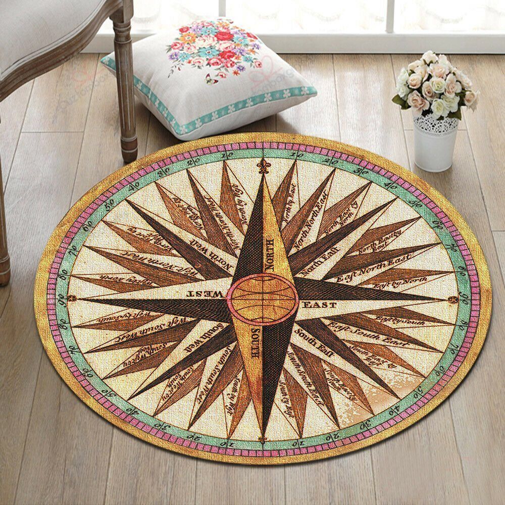 Retro Compass Round Carpet Floor Rug Living Room Bedroom Decor Round Area Rug Carpet Retro Compass Round Carpet Floor Rug Living Room Bedroom Decor Round Area Rug Carpet