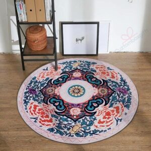 Retro Flower Round Carpet Floor Rug Living Room Bedroom Decor Round Area Rug Carpet