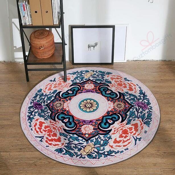 Retro Flower Round Carpet Floor Rug Living Room Bedroom Decor Round Area Rug Carpet Retro Flower Round Carpet Floor Rug Living Room Bedroom Decor Round Area Rug Carpet