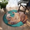 Rhino Painting Round Carpet Floor Rug Living Room Bedroom Decor Round Area Rug Carpet