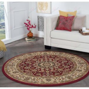 Rhythm Transitional Oriental Round Carpet Floor Rug Living Room Bedroom Decor Round Area Rug Carpet