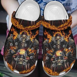 Riding Skeleton Skull Crocs Clog Shoes Racing Men – Ghost Skull Fire Shoes Crocbland Clog Gifts For Men Father Friends