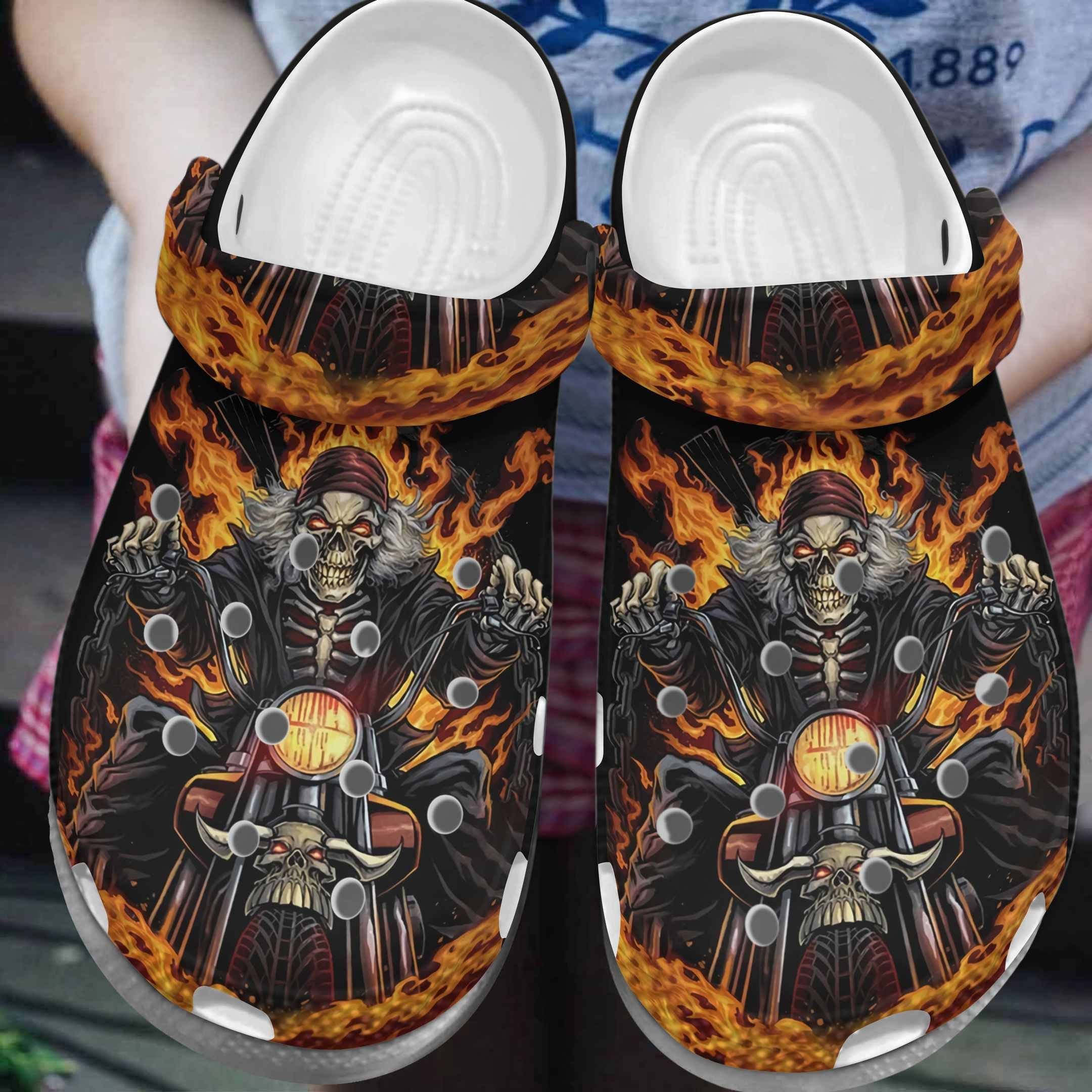 Riding Skeleton Skull Crocs Clog Shoes Racing Men – Ghost Skull Fire Shoes Crocbland Clog Gifts For Men Father Friends Riding Skeleton Skull Crocs Clog Shoes Racing Men – Ghost Skull Fire Shoes Crocbland Clog Gifts For Men Father Friends