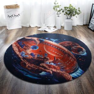 Rocket Painting 1 Round Carpet Floor Rug Living Room Bedroom Decor Round Area Rug Carpet