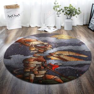 Rocket Painting 3 Round Carpet Floor Rug Living Room Bedroom Decor Round Area Rug Carpet