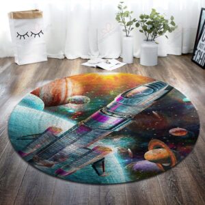 Rocket Painting 4 Round Carpet Floor Rug Living Room Bedroom Decor Round Area Rug Carpet