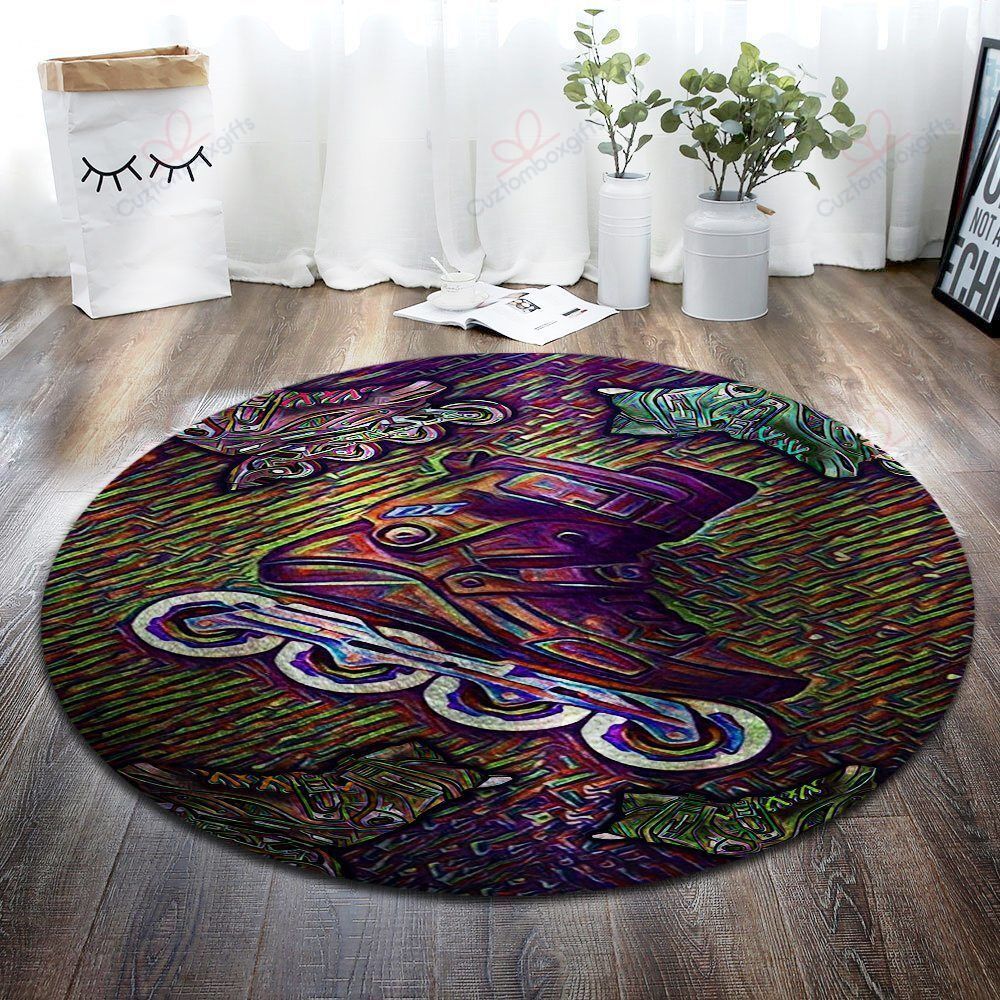Roller Skates Painting Round Carpet Floor Rug Living Room Bedroom Decor Round Area Rug Carpet Roller Skates Painting Round Carpet Floor Rug Living Room Bedroom Decor Round Area Rug Carpet