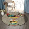 Rooster And Tea Cups Round Carpet Floor Rug Living Room Bedroom Decor Round Area Rug Carpet