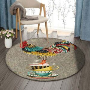 Rooster And Tea Cups Round Carpet Floor Rug Living Room Bedroom Decor Round Area Rug Carpet